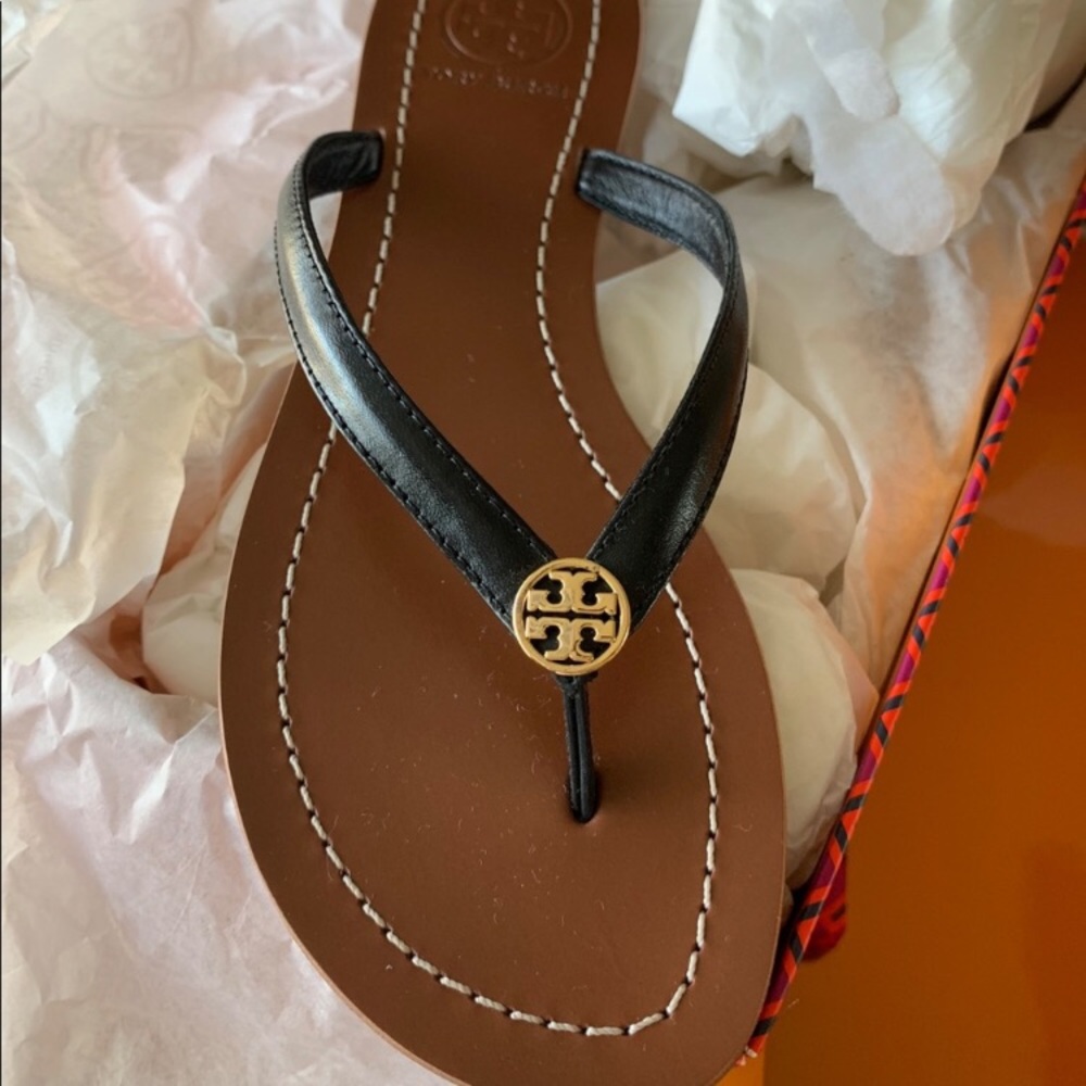 NEW Tory Burch Terra Flip Flops black - Picture 3 of 8
